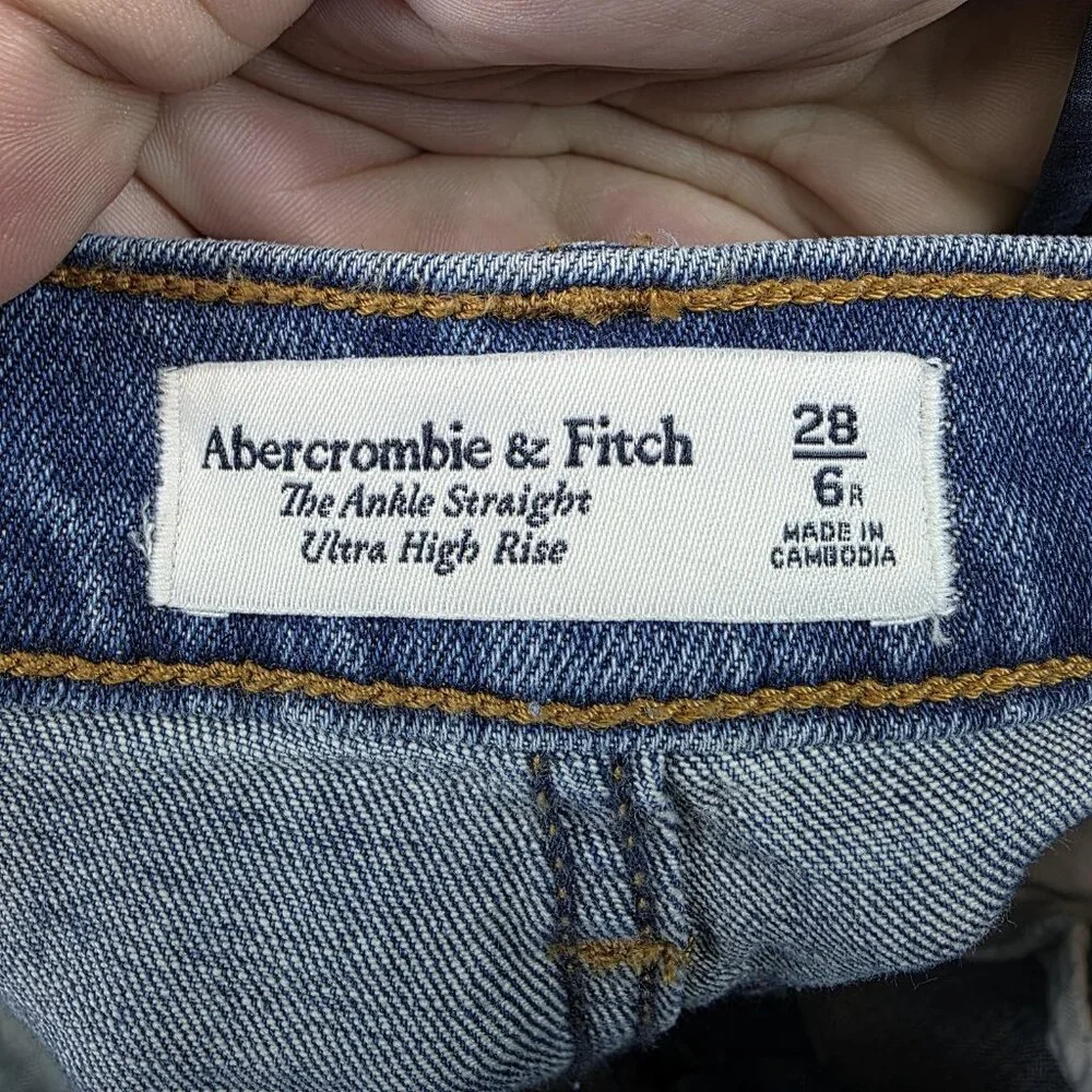 Abercrombie & Fitch Jeans Womens 28 Blue Ankle Straight High Rise Distressed - Picture 3 of 12
